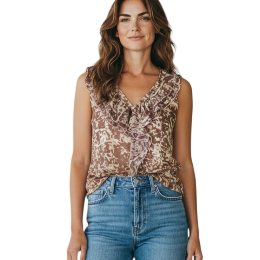 ANN TAYLOR LOFT RUFFLE SLEEVELESS BLOUSE SZ.SP EUC.